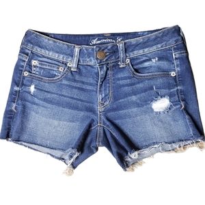 American Eagle Womens Super Stretch Booty Shorts Sz 6 Jean Distressed